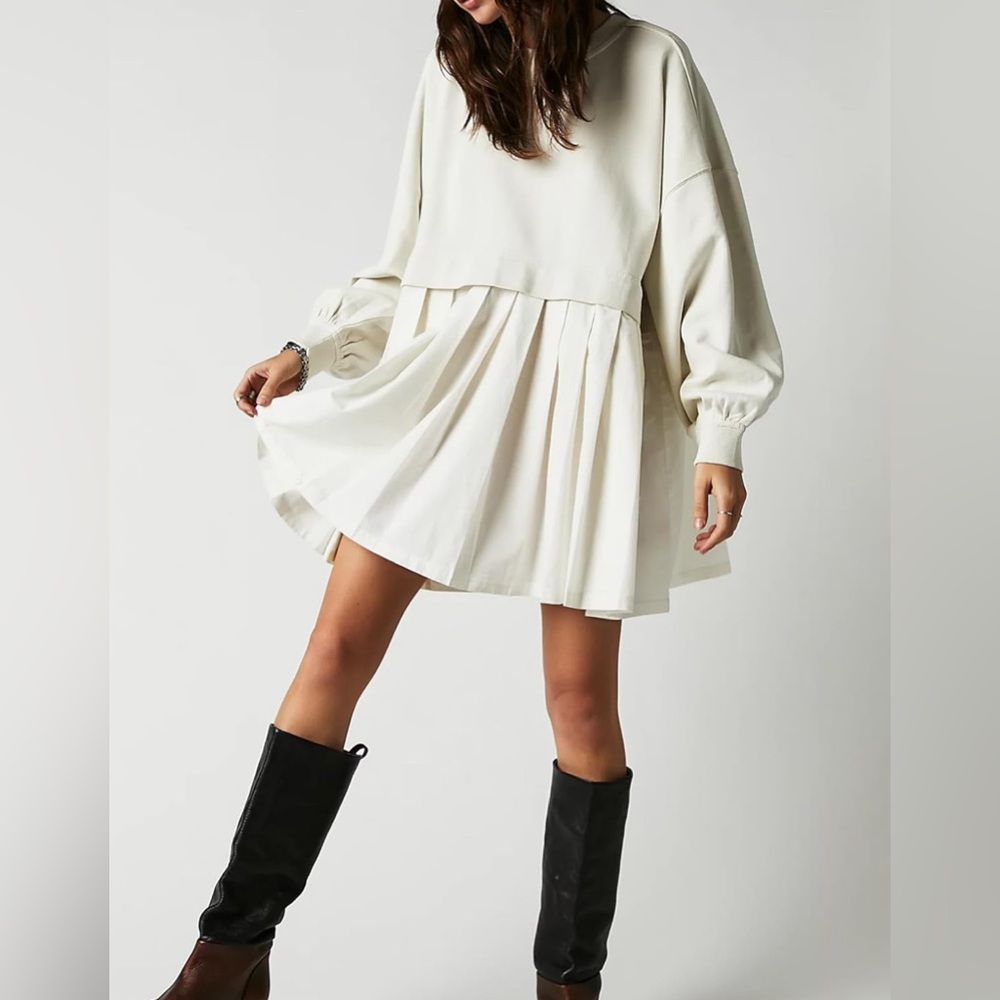 NWOT - White Sweatshirt Shirt Dress - Free People *Lookalike* - Size XL